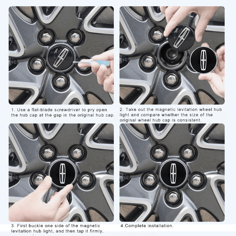 Lincoln-Compatible Magnetic Suspension Hub Caps & LED Suspension Luminous Wheel Hub Lights