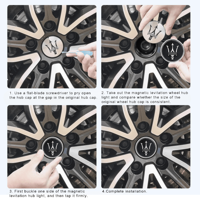 Maserati-Compatible Magnetic Suspension Hub Caps & LED Suspension Luminous Wheel Hub Lights