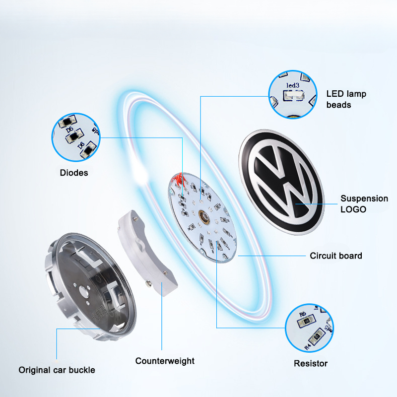 Volkswagen-Compatible Magnetic Suspension Hub Caps & LED Suspension Luminous Wheel Hub Lights